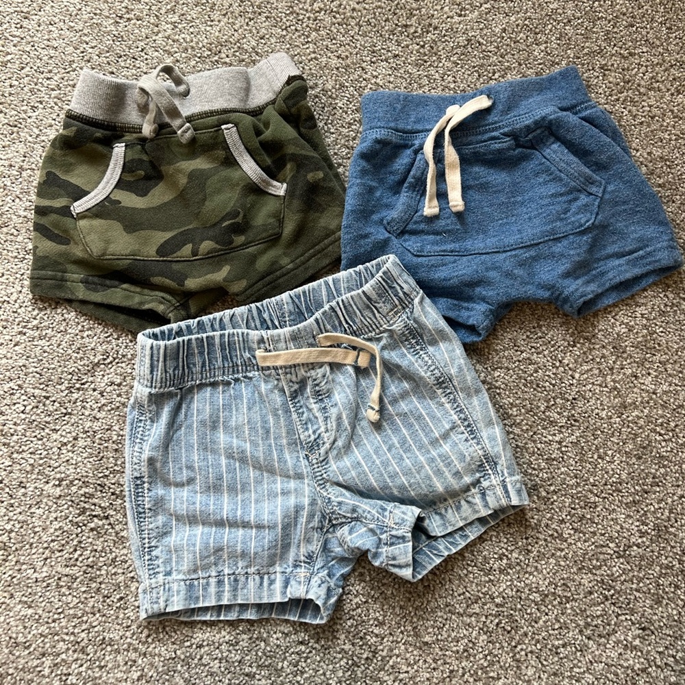 Set of Three Baby Shorts - Camouflage, Blue, and Striped